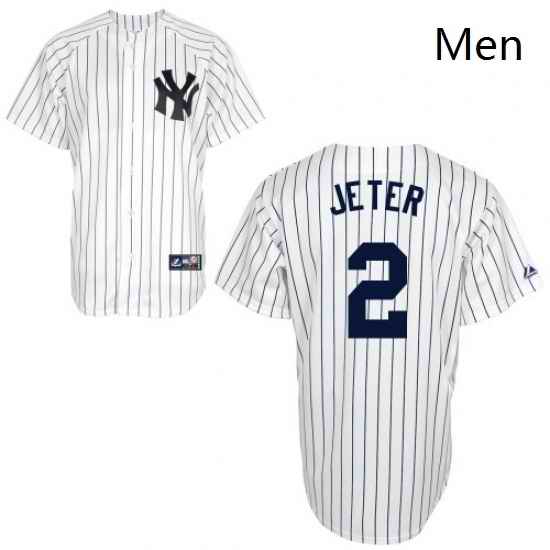 Mens Majestic New York Yankees 2 Derek Jeter Replica White Name On Back MLB Jersey